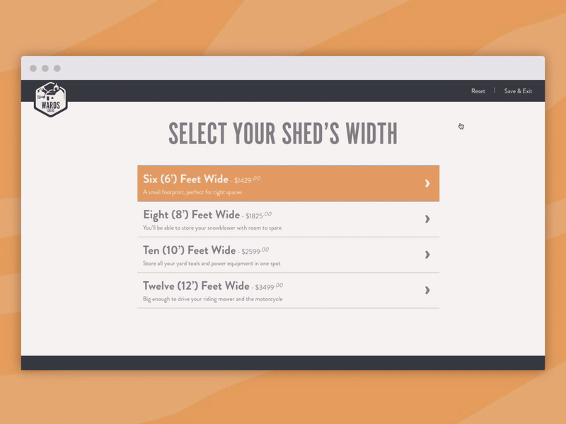 Wards Sheds Builder animated custom flow gif shed ui ux wards sheds woodworking