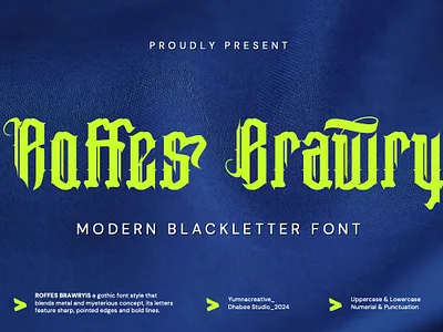 Roffes Brawry – Modern Blackletter Font brand classic decorative design display font fraktur gothic horror illustration ligature modern new old retro typeface typography unique vintage web