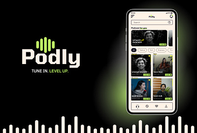 Podly app branding illustration podcast platform ui