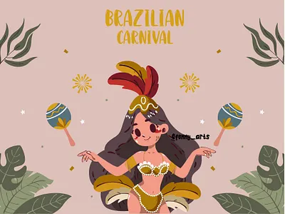 Brazilian Carnival with Tropical Dancer Illustration background brasil brazilian carnaval carnival celebration decorative entertainment event exotic festival fun holiday jungle leaves mask masquerade palm party woman