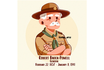 Lord Baden Powell Icon Elements Illustration adventure british cartoon character community decoration education element history icon leader man outdoor people person portrait scout scouting uniform vintage