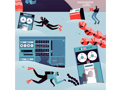 DO Mural - Scuba Divers art characters computer design digital flat gradient icon illustration mural plants tech