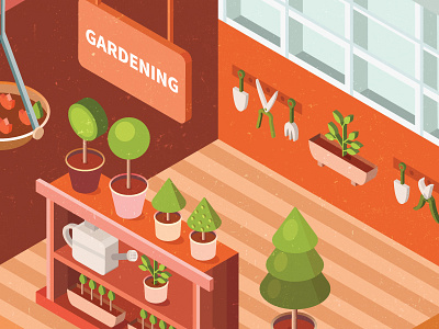 Gardening - isometric illustration 3d flower garden gardening illustration isometric isometry plants pot room tree work