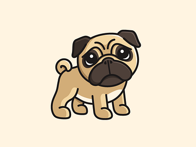 Pug adorable baby canine wrinkle cute cartoon dog puppy face expression illustrative illustration logo identity pet animal pug breed sad sadness sincere eye sticker outline