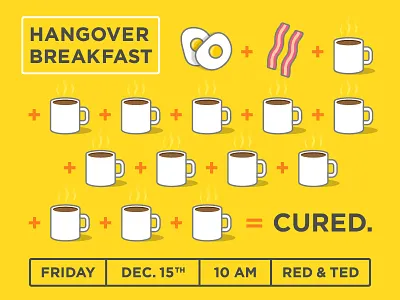 Hangover Breakfast bacon breakfast coffee eggs flat hangover poster vector