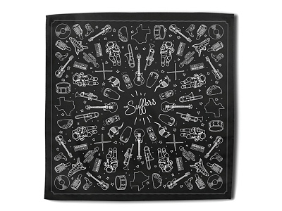 The Suffers' Bandana Design astronauts funk guitars houston illustration instruments linework music soul tacos texas thesuffers