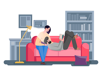 Reading character design family girl illustration living love man reading room