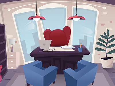 Office Scene animation business cartoon chairs city job office vector