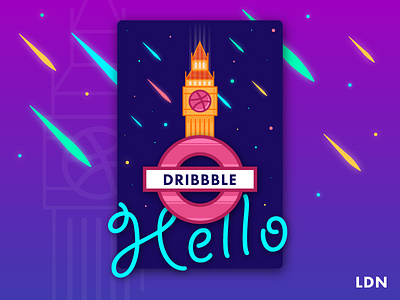 Hello Dribbble big ben dribbble first shot hello illustration london space tube underground