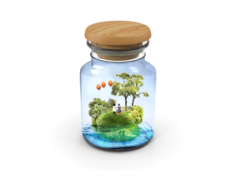 Mini-Worlds balloons birds children gif glass jar mini photoshop pitchideas teeny tiny worlds