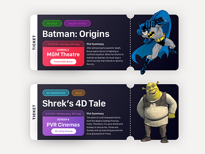 Immersive Cinema Ticket android booking cinema concept flat gradients ios material movie shrek ticket ui