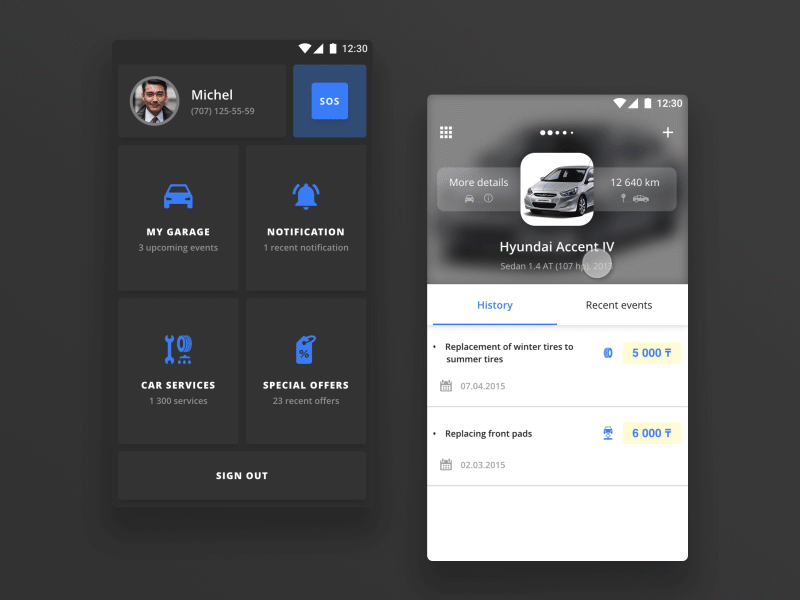 Garage animation app book car interface services ui ux vehicle