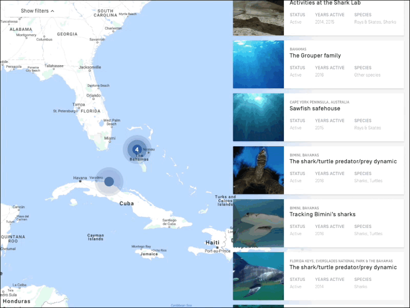 Save Our Seas – project map cluster map menu page project responsive web website
