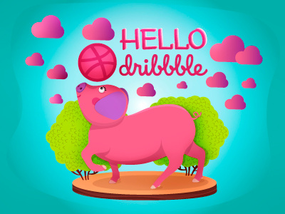 Hello Dribbble! arrival debut dribbble first shot hello pig piglet