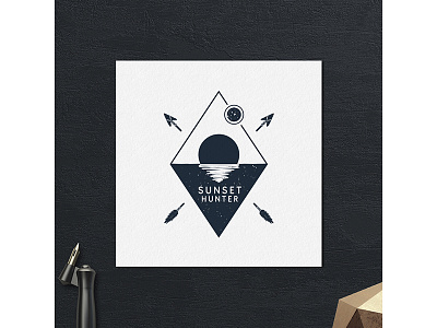 Sunset Hunter adventure badge camping design double explore exposure grunge logo typography vintage wanderlust
