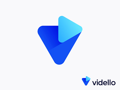 V + Play logo concept for video marketing app brand branding hosting entertainment promotion music growth modern icon leader fresh shadow mark button evolution monogram brand branding online business videos platform fly application trustworthy 3d future futuristic vadim carazan brands branding vidello icon help evolution