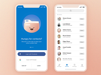 Contact Sharing - Concept App app business card concept contact iphone list mobile onboarding share simple ui