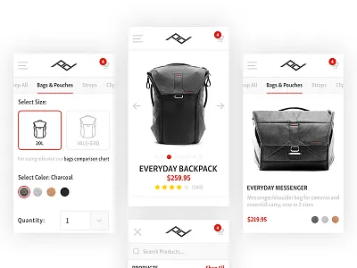 Peak Design Store | Mobile ecommerce mobile shop store ui ux web design