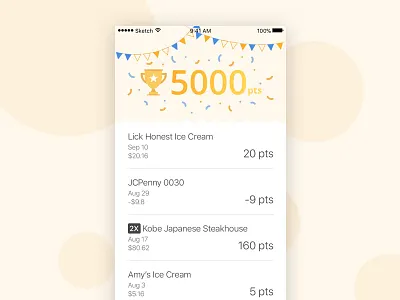 Celebrate Point Milestone app design celebration confetti congrats list view loyalty program milestone reward program transaction trophy ui ux