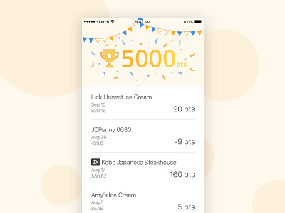 Celebrate Point Milestone app design celebration confetti congrats list view loyalty program milestone reward program transaction trophy ui ux