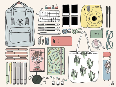 What's in a Bag? aesthetics digital art digital painting flat composition illust illustration pastels photoshop イラスト