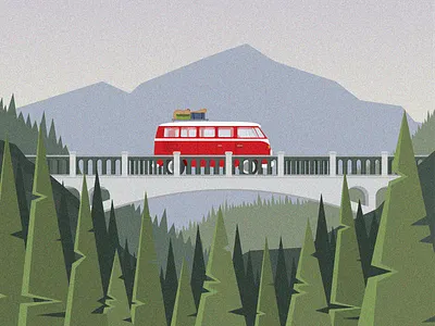 Northwest Adventure Van bus illustration northwest outdoors pacific northwest pnw trees van volkswagen vw vw bus