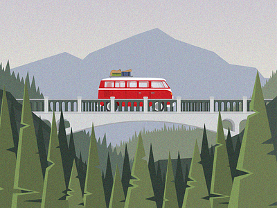 Northwest Adventure Van bus illustration northwest outdoors pacific northwest pnw trees van volkswagen vw vw bus