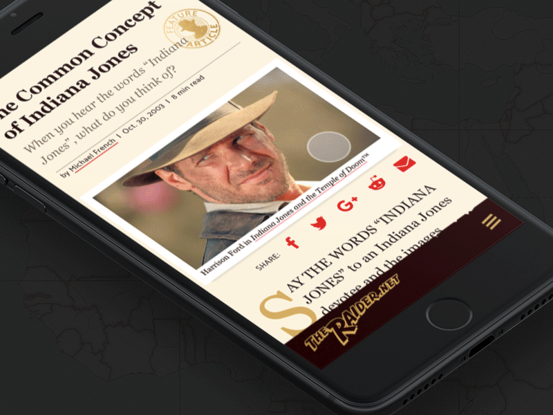 TheRaider.net Mobile Menu - Concept article bottom menu design gif indiana jones menu mobile menu redesign responsive ui ux website