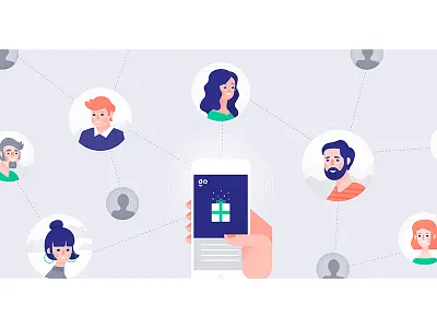 Referral graphic app character friends grain insurance network people referral share texture vector