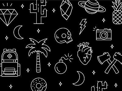 Dribbble Icons black bomb clean icons illustration line monoline palm tree pineapple simple skull white