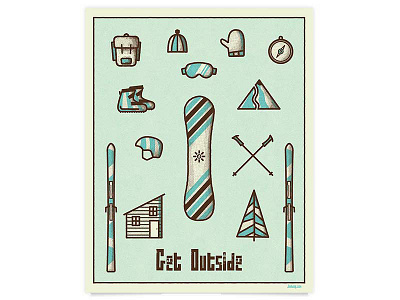 Snow Day art print get outside mountains outdoors poster print printmaking screen print ski snow snowboard