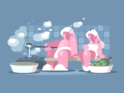 Sauna character flat health heat illustration kit8 man sauna spa steam vector woman