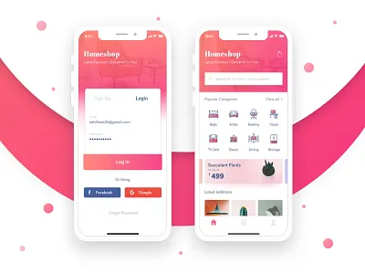 Homeshop Shopping App ecommerce furniture home screen ios iphone x minimal shopping ui