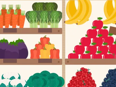 Fruits and veggies apple banana berry carrot fruit kale paprika vegetable