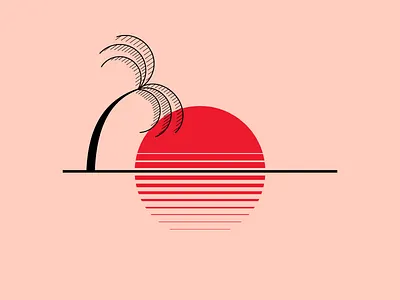 33 degrees illustraion island linework palm sun sunset simple minimalism thailand