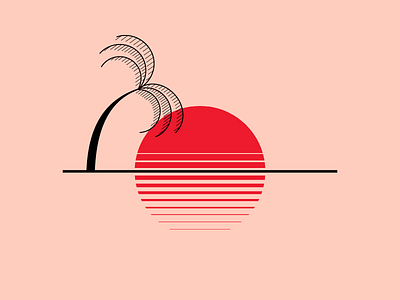 33 degrees illustraion island linework palm sun sunset simple minimalism thailand