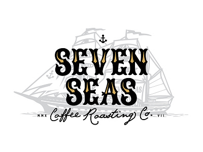 Seven Seas Coffee Roasting anchor coffee illustration logo roasting seas seven ship vintage