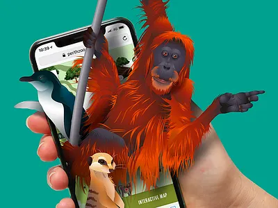 Perth Zoo Interactive Map Illustration animal illustration icon design illustration orangutan vector