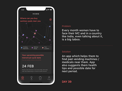 Daily UI Challenge: Day 39 - Women MC Helper App android app daily ui challenge health app ios app iphone iphone x medical ui design ux design women