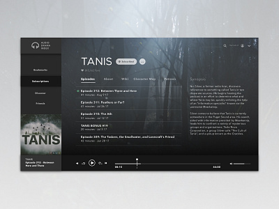 Audio Drama Index audio drama clean dark forest player podcast tanis ui ux