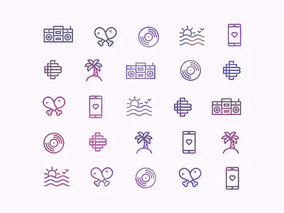 Album Artwork Icon Set charlie curtis beard cosmic icon icons line linecons purple rough set textured
