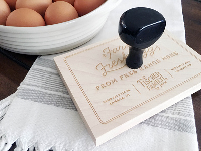 Fischer Family Farm Egg Carton Wooden Stamp chickens egg carton farm farm brand farm fresh farmer fresh eggs logo packaging stamp