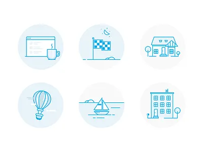 Illustrations balloon boat browser building coffee flag house illustration personal plan pricing ship