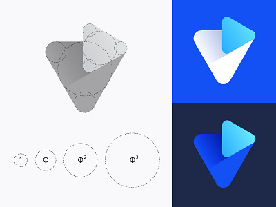 Grid Friday 3 | Golden ratio grid for V + Play logo brand branding hosting entertainment promotion music growth modern icon leader fresh shadow mark button evolution online business videos platform fly application video app play