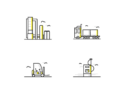 Hydrogen Industry Icons Set factory forklift gas icons lines oil truck