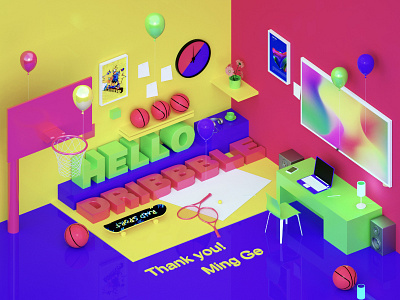 Hello Dribbble :D 3d home illustration