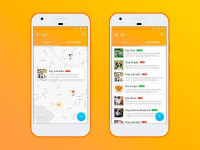 Pet Finder | Main Screen android app cat design dog gradient illustration material mobile pet ui ux