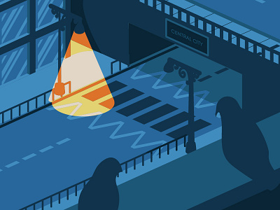 Central City birds blues city illustration isometric mood night