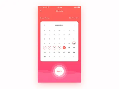 check in calendar app ui wrok