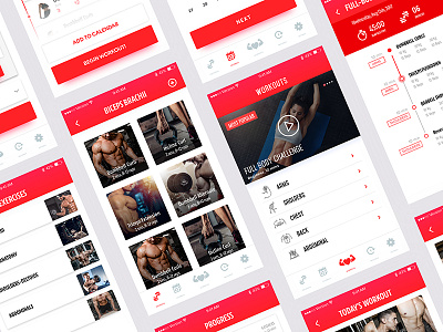 Fitness-Freak Application android animation app dribbble fitness illustration ios mobile red ui ux workout